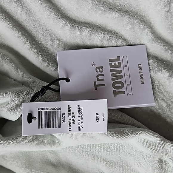 Aritzia TNA Towel Terry Boyfriend Zip Hoodie Light Green XS - Picture 4 of 6